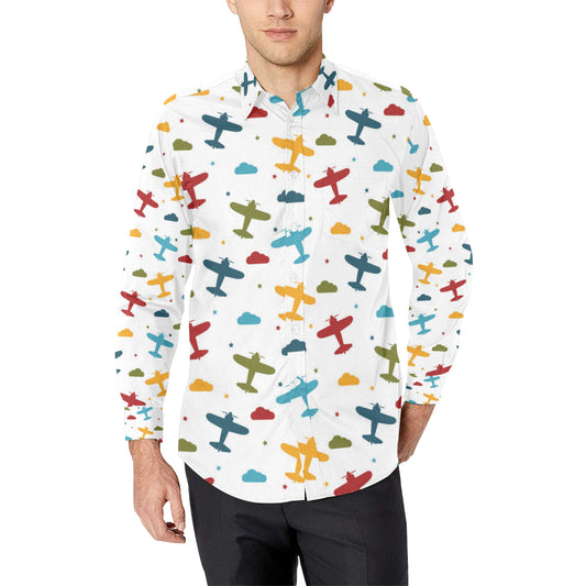 Airplane Pattern Print Design 06 Men's Long Sleeve Shirt