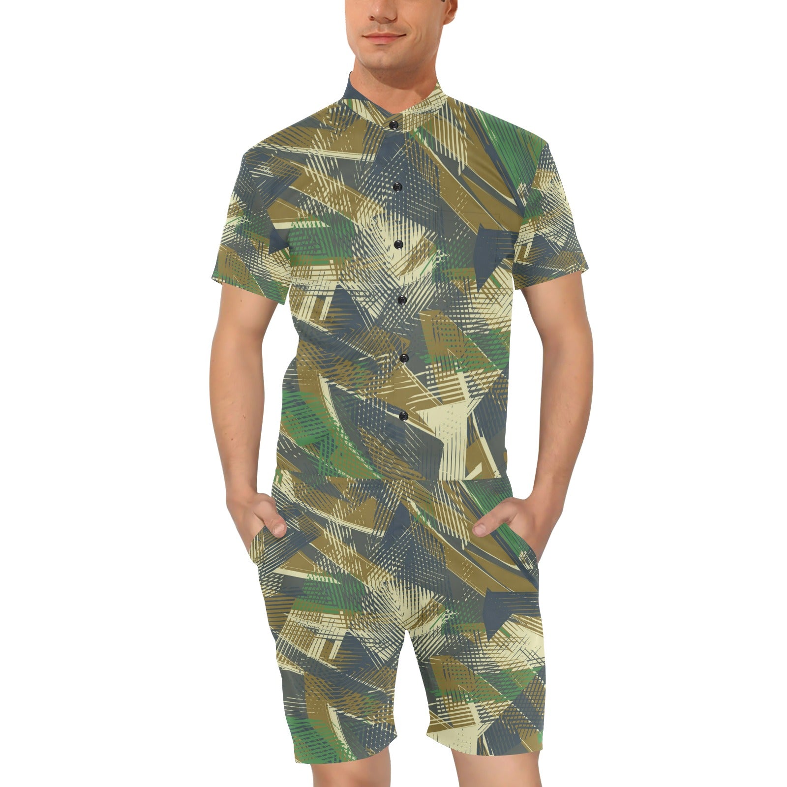 Military Camouflage Pattern Print Design 01 Men's Romper