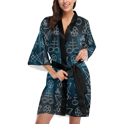 Pentagram Pattern Print Design A03 Women's Short Kimono