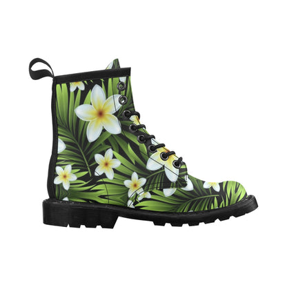 White Plumeria Pattern Print Design PM06 Women's Boots
