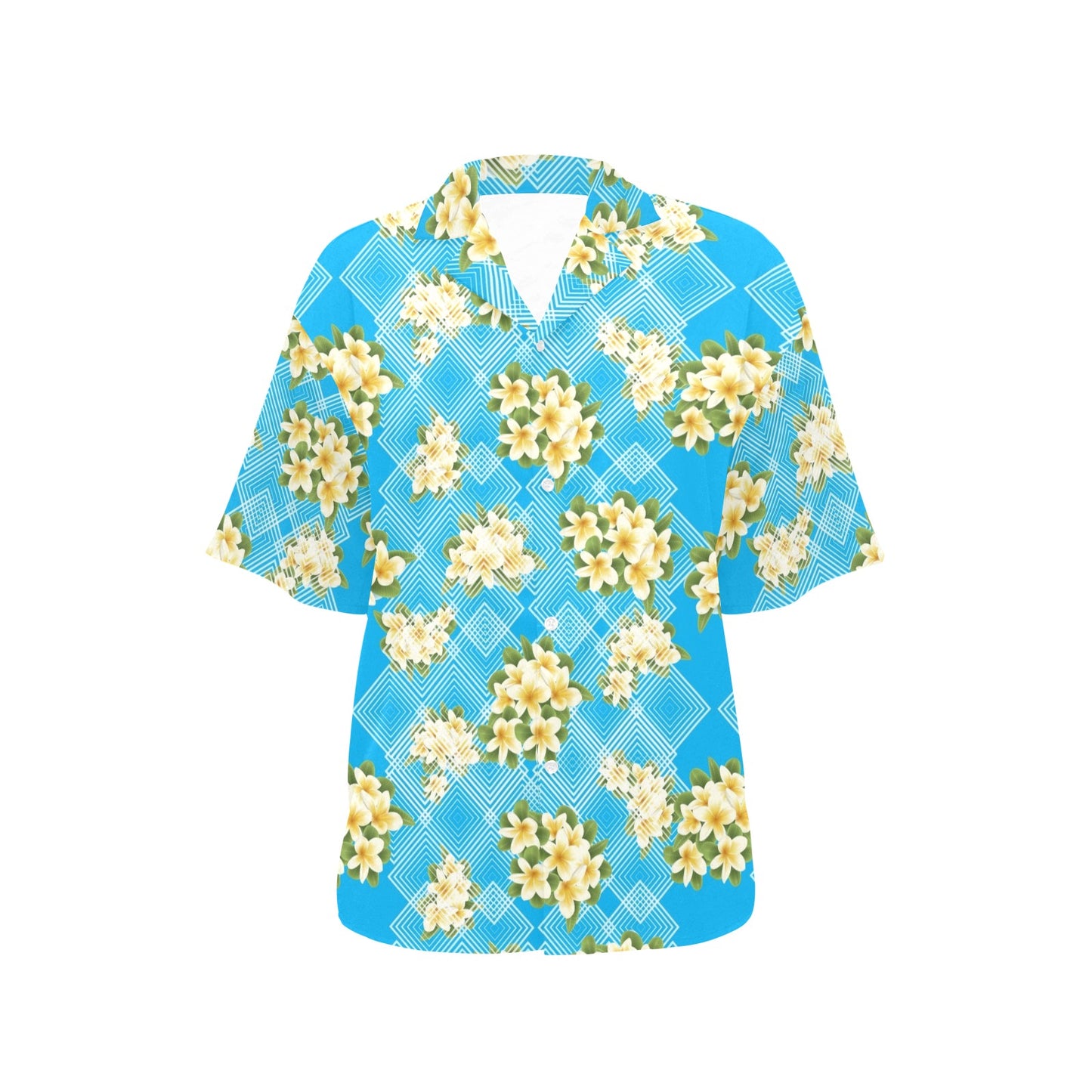 Yellow Plumeria Design Print Pattern Women's Hawaiian Shirt