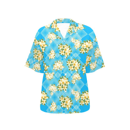 Yellow Plumeria Design Print Pattern Women's Hawaiian Shirt