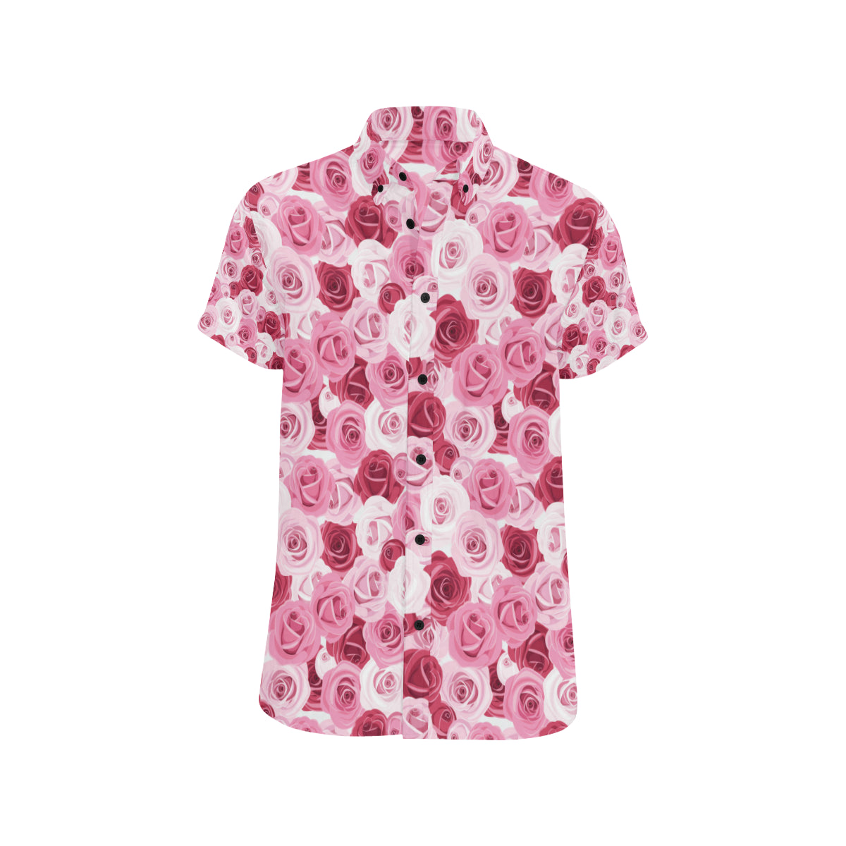 Pink Red Rose Pattern Print Men's Short Sleeve Button Up Shirt