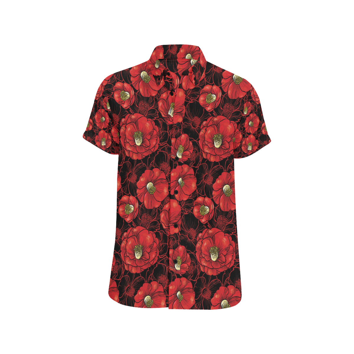 Camellia Pattern Print Design CM06 Men's Short Sleeve Button Up Shirt