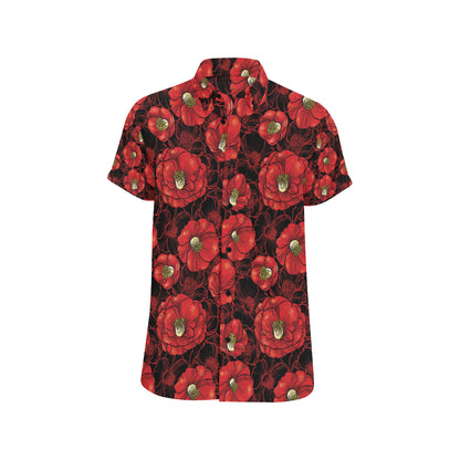 Camellia Pattern Print Design CM06 Men's Short Sleeve Button Up Shirt