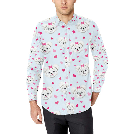 Maltese Pattern Print Design 03 Men's Long Sleeve Shirt