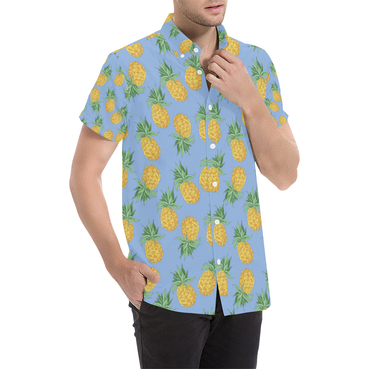 Pineapple Pattern Print Design A04 Men's Short Sleeve Button Up Shirt