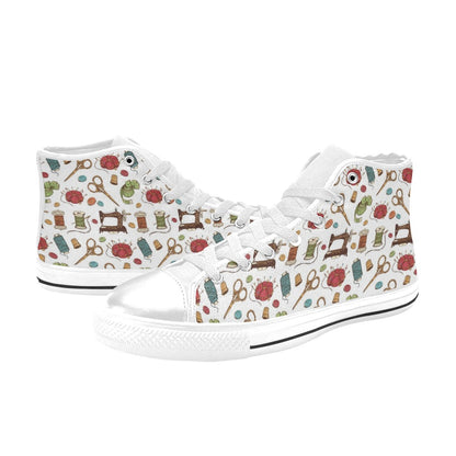 Sewing Equipment Print Design LKS304 High Top Women's White Shoes