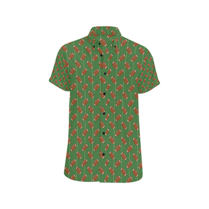 American Football on Field Themed Men's Short Sleeve Button Up Shirt