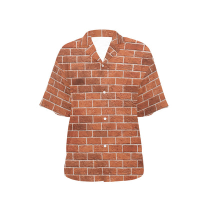 Brick Brown Pattern Print Design 02 Women's Hawaiian Shirt