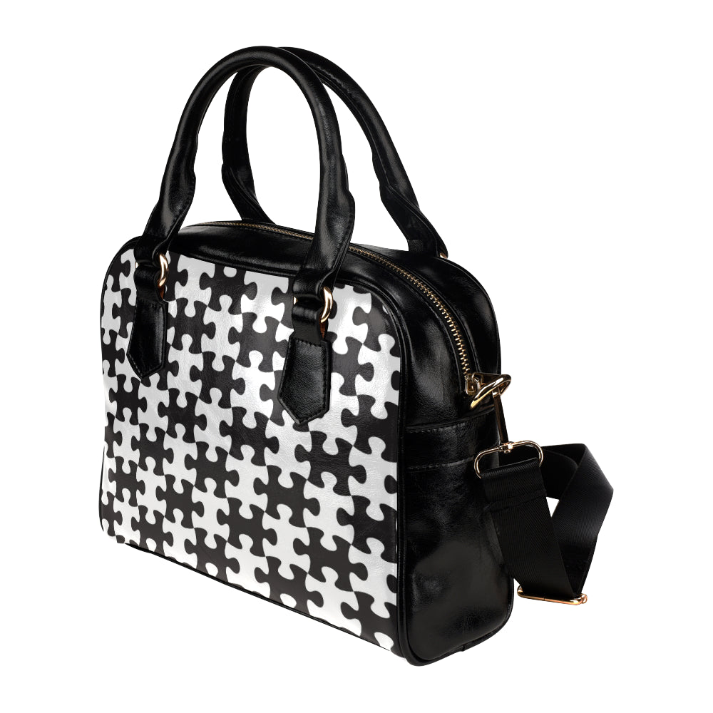 Puzzle Black White Pattern Print Design A02 Shoulder Handbag