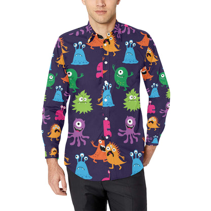 Monster Cartoon Pattern Print Design 02 Men's Long Sleeve Shirt