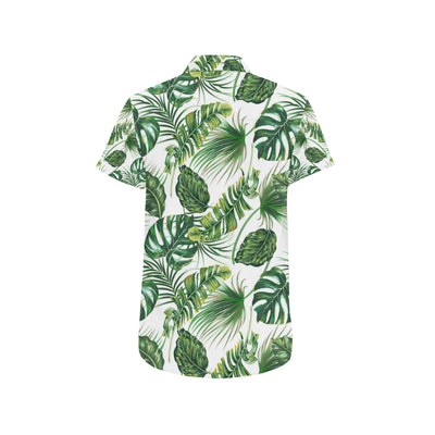 Green Pattern Tropical Palm Leaves Men's Short Sleeve Button Up Shirt