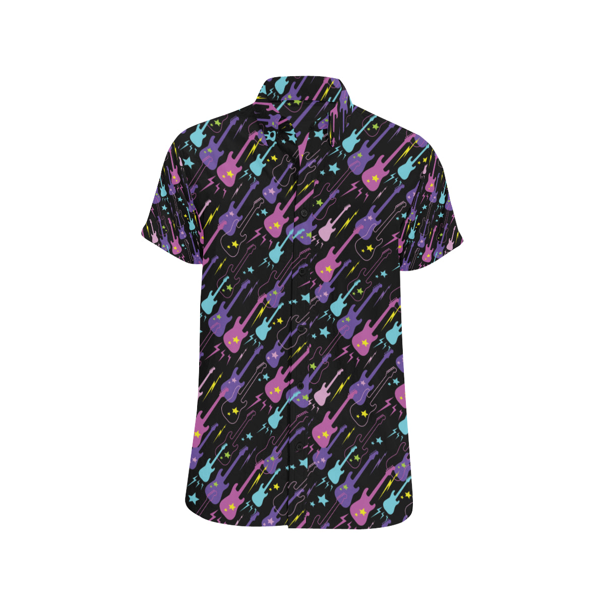 Electric Guitar Pattern Print Design 02 Men's Short Sleeve Button Up Shirt