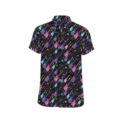 Electric Guitar Pattern Print Design 02 Men's Short Sleeve Button Up Shirt