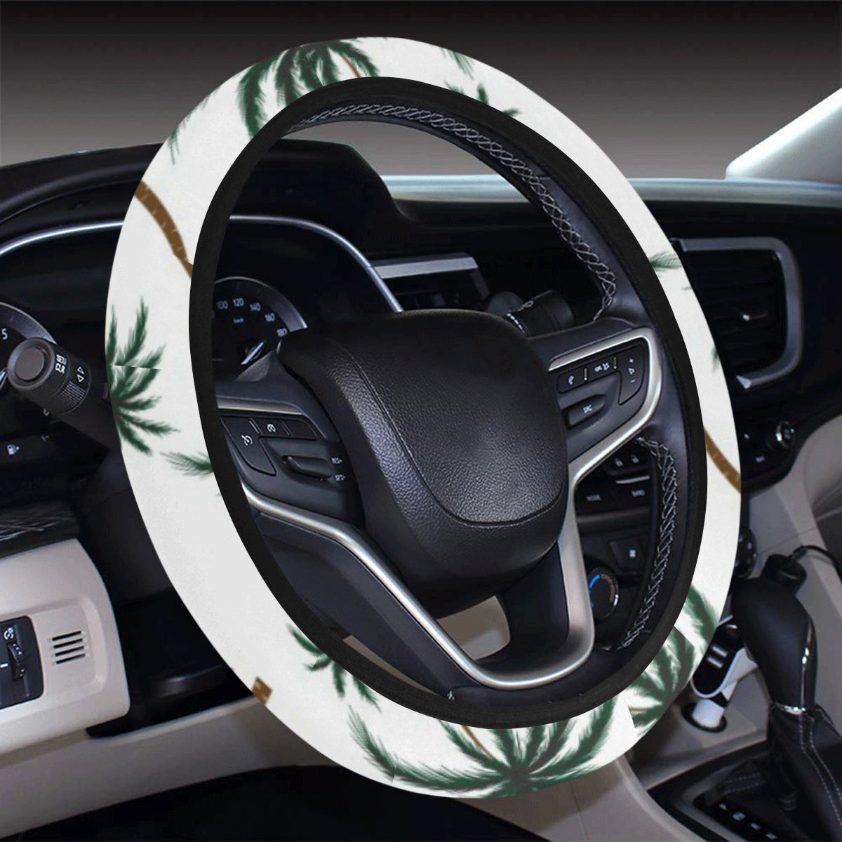 Palm Tree Pattern Print Design PT07 Steering Wheel Cover with Elastic Edge