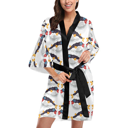 Fugu Pattern Print Design 03 Women's Short Kimono