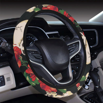 Skull Red Rose Steering Wheel Cover with Elastic Edge