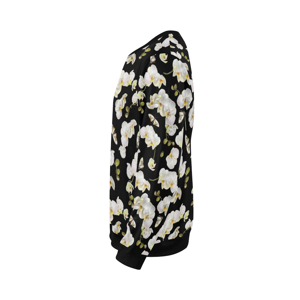 Orchid White Pattern Print Design OR011 Men Long Sleeve Sweatshirt