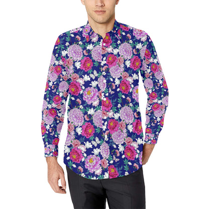 Dahlia Pattern Print Design DH013 Men's Long Sleeve Shirt
