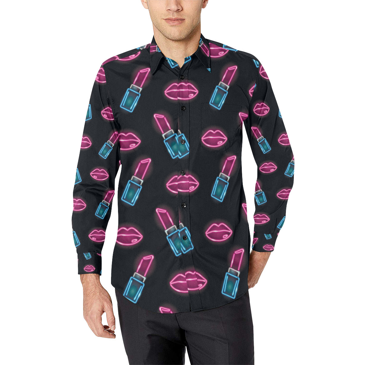 Lipstick Color Neon Pattern Print Design 03 Men's Long Sleeve Shirt