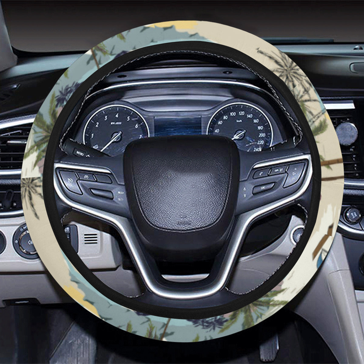 Palm Tree Beach Print Steering Wheel Cover with Elastic Edge