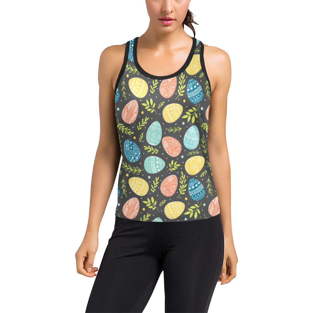 Easter Eggs Pattern Print Design RB01 Women's Racerback Tank Top