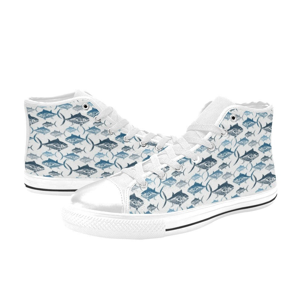 Tuna Fish Print Design LKS303 High Top Women's White Shoes