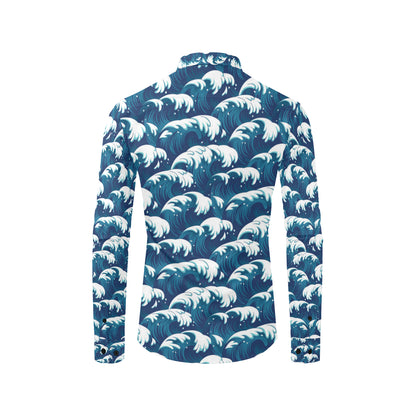 Ocean Wave Pattern Print Men's Long Sleeve Shirt