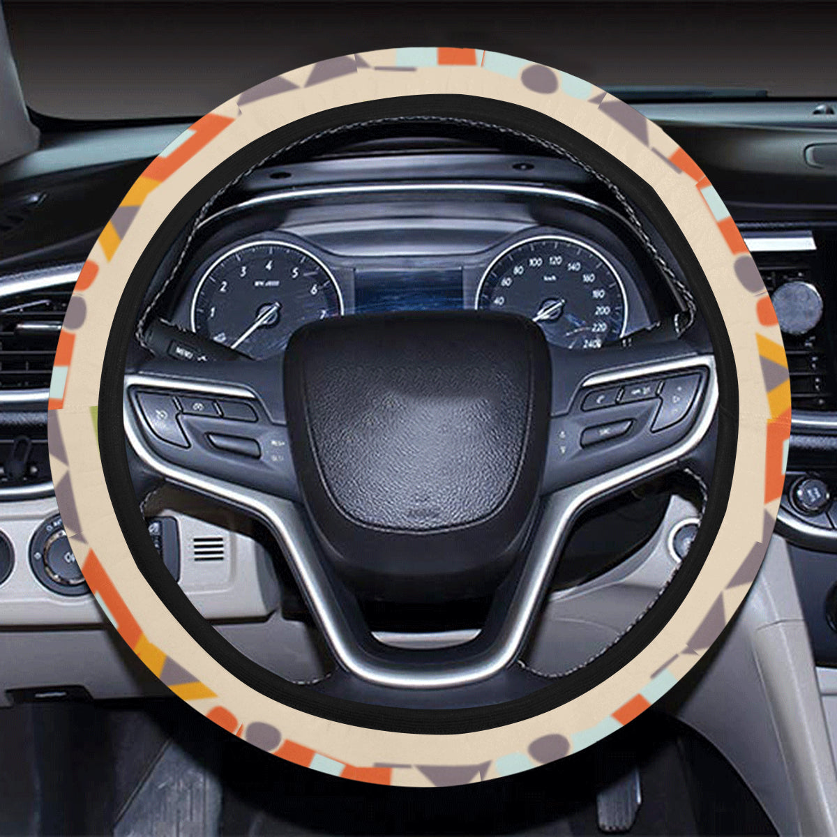 Camper Tent Pattern Print Design 03 Steering Wheel Cover with Elastic Edge