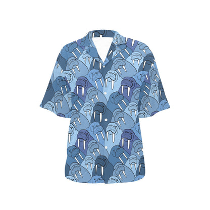 Walrus Pattern Print Design 01 Women's Hawaiian Shirt