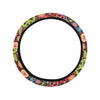 Flower Power Peace Paisley Themed Print Steering Wheel Cover with Elastic Edge