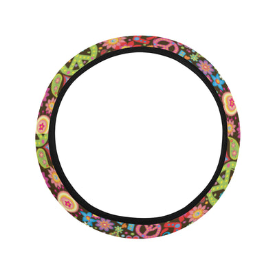 Flower Power Peace Paisley Themed Print Steering Wheel Cover with Elastic Edge