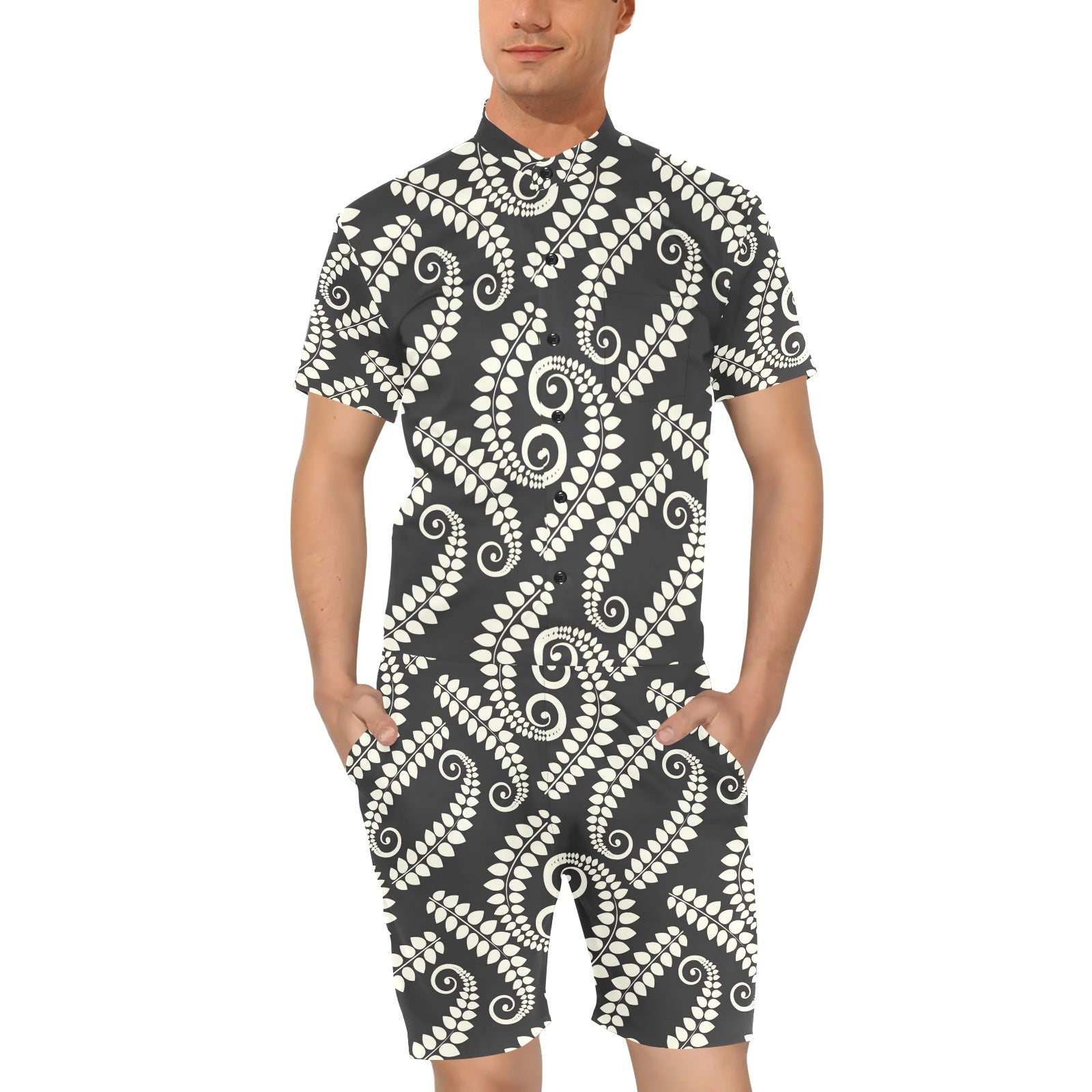 Fern Leave Print Pattern Men's Romper