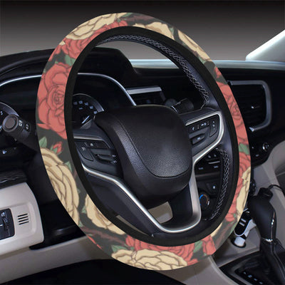 Camellia Pattern Print Design CM01 Steering Wheel Cover with Elastic Edge