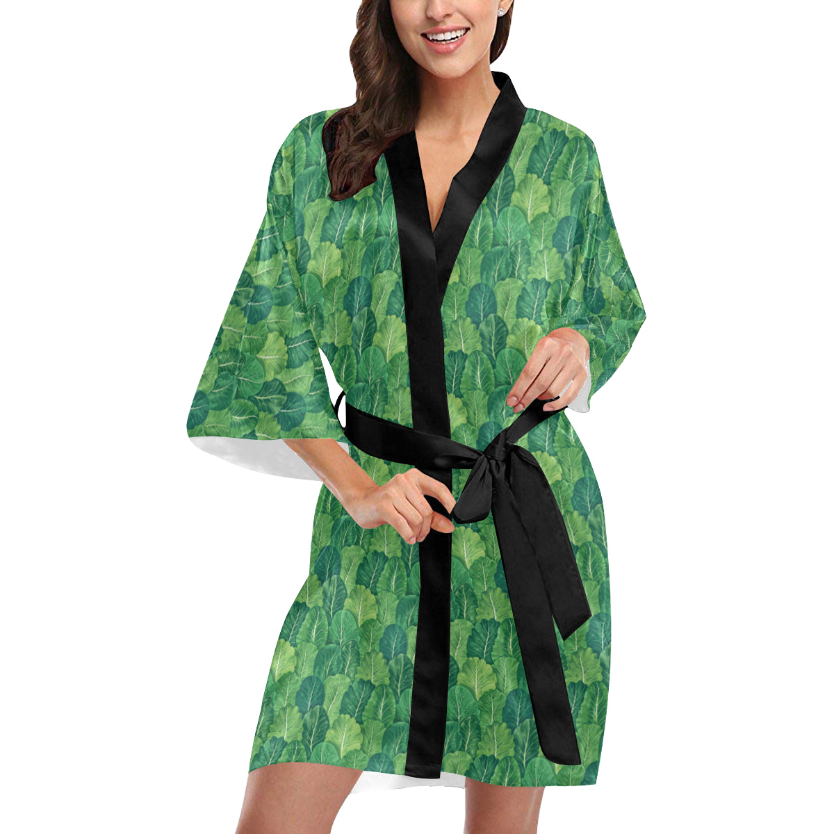 Cabbage Pattern Print Design 02 Women's Short Kimono
