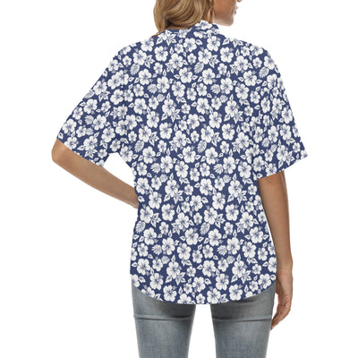 Hibiscus Blue Hawaiian Flower Style Women's Hawaiian Shirt