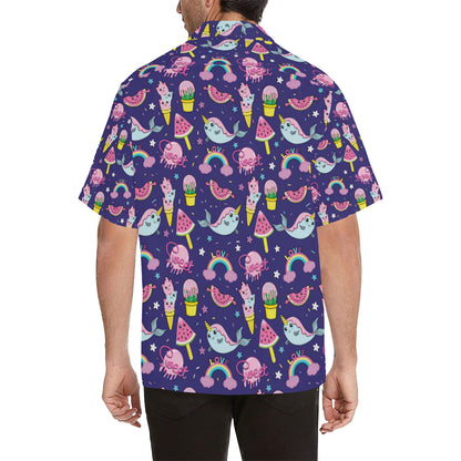 Narwhal Cute Pattern Print Design 02 Men's Hawaiian Shirt