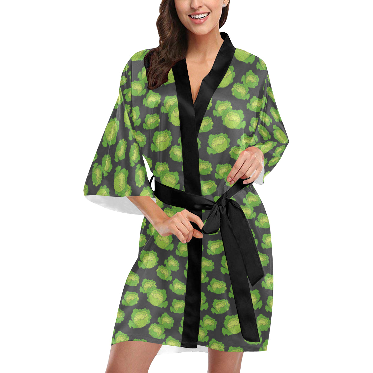 Cabbage Pattern Print Design 01 Women's Short Kimono