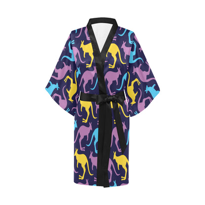 Kangaroos Pattern Print Design 02 Women's Short Kimono