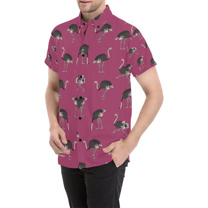 Emu Pattern Print Design 02 Men's Short Sleeve Button Up Shirt
