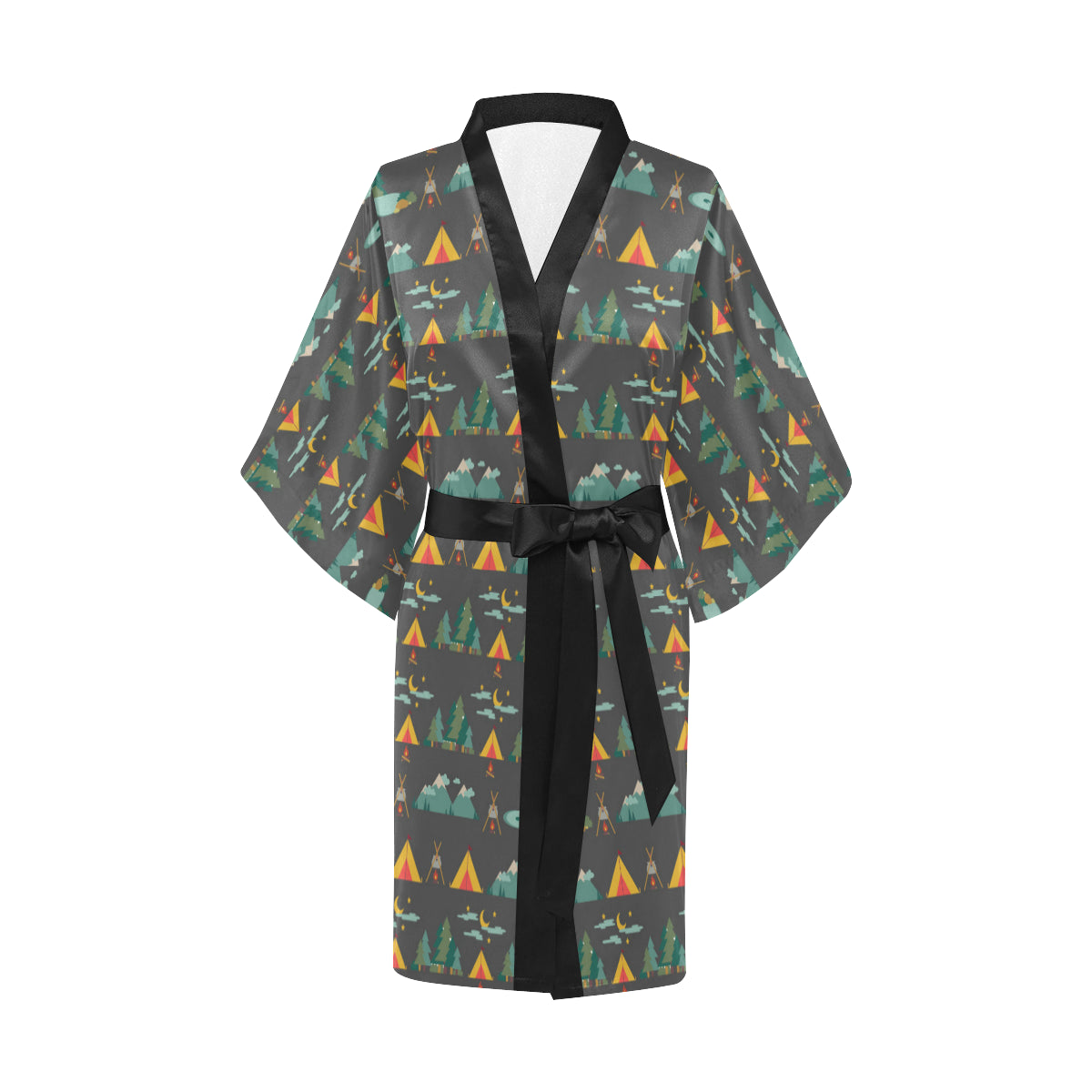 Camping Tent Pattern Print Design 03 Women's Short Kimono