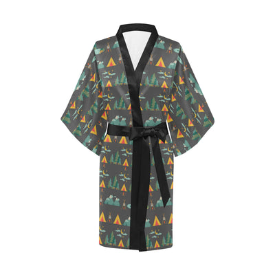 Camping Tent Pattern Print Design 03 Women's Short Kimono