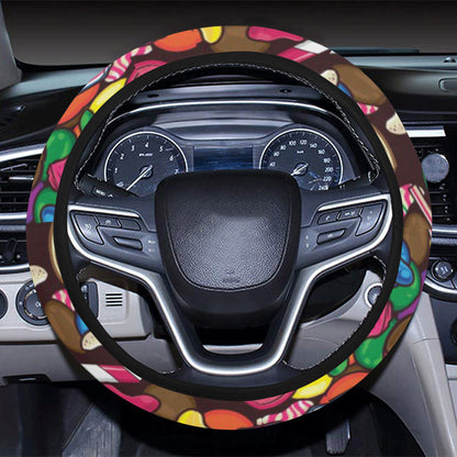 Candy Pattern Print Design CA02 Steering Wheel Cover with Elastic Edge