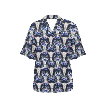 Buffalo Head Print Design LKS402 Women's Hawaiian Shirt
