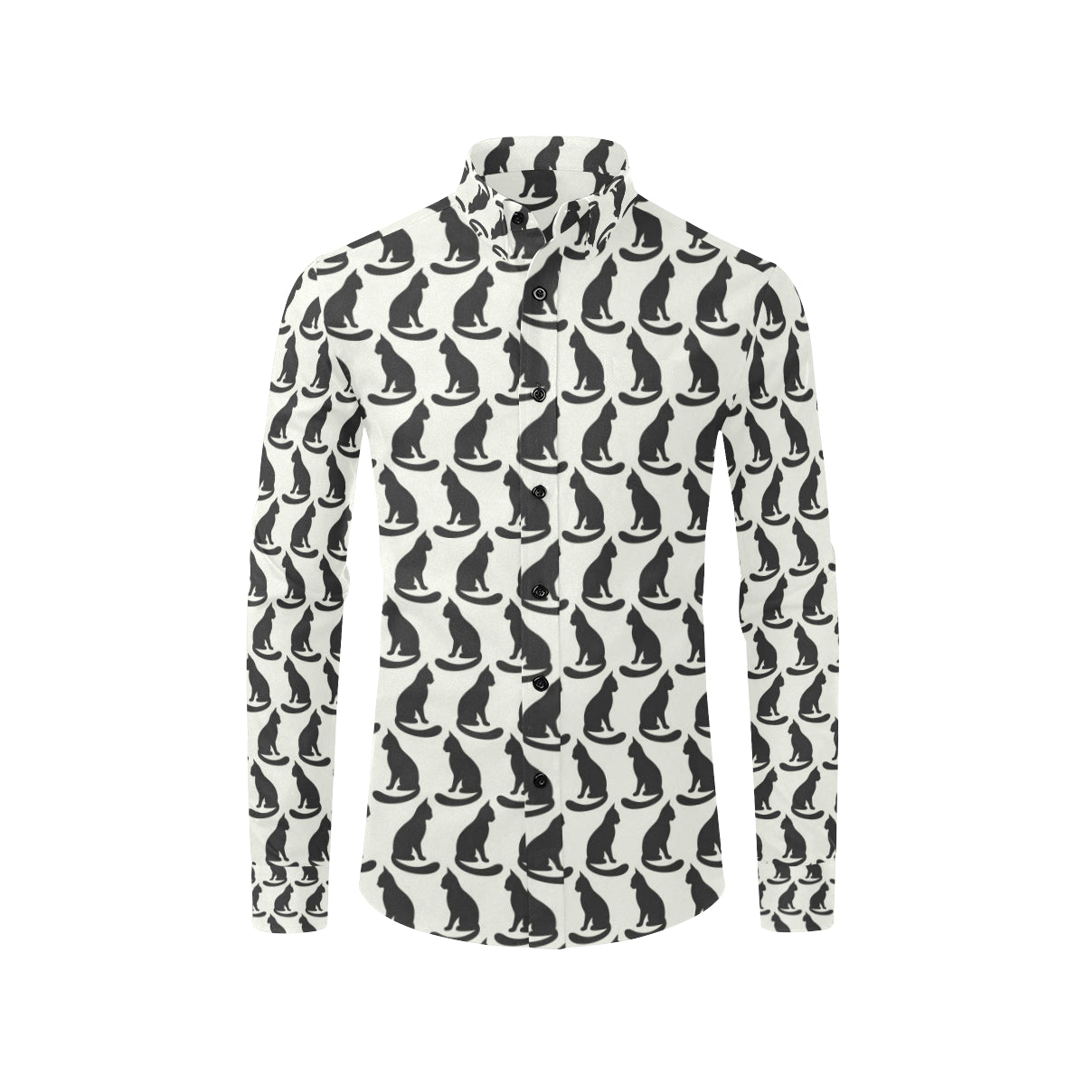 Black Cat Pattern Print Design 02 Men's Long Sleeve Shirt