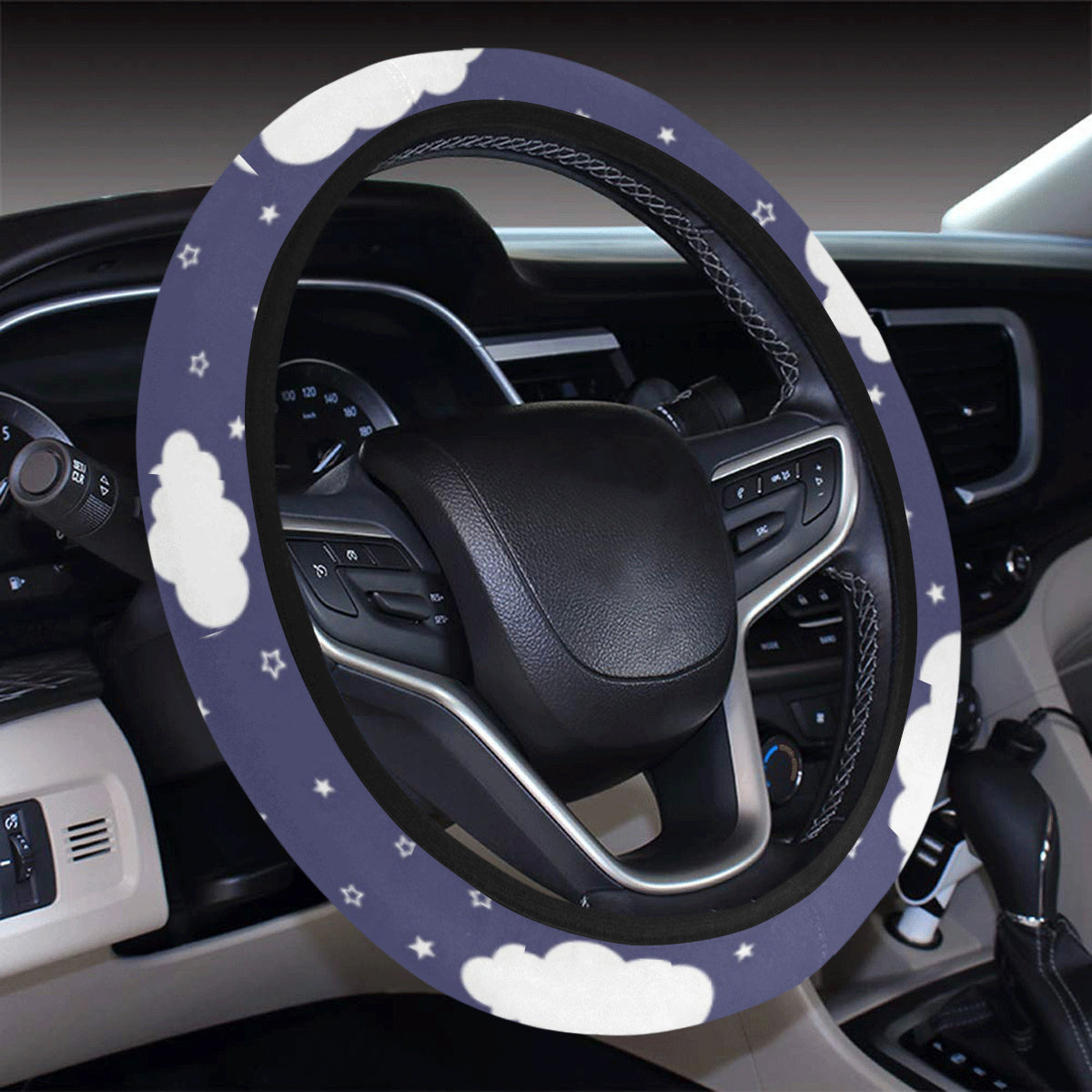 Cloud  Pattern Print Design 03 Steering Wheel Cover with Elastic Edge