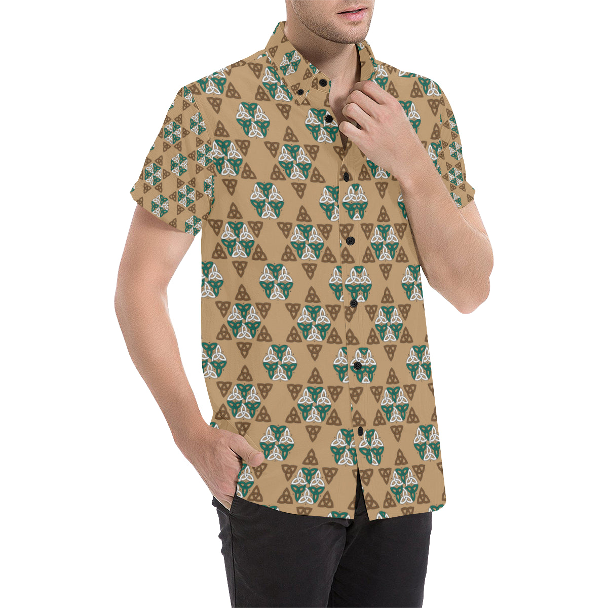 Celtic Pattern Print Design 08 Men's Short Sleeve Button Up Shirt