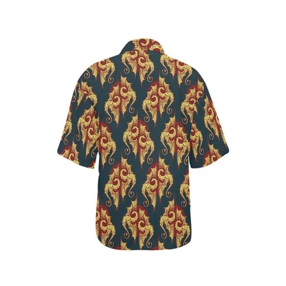 Dragons Gold Design Pattern Women's Hawaiian Shirt