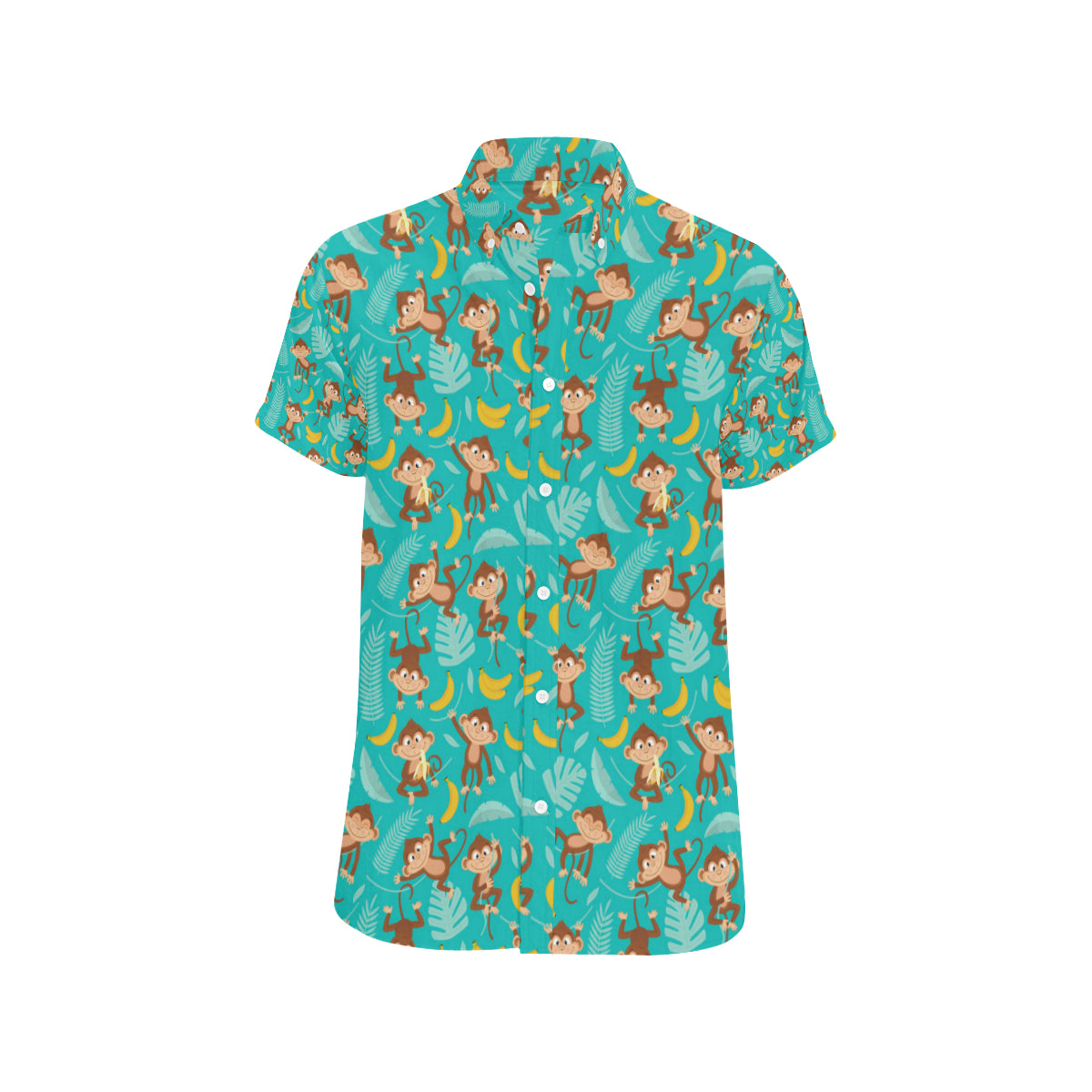 Monkey Happy Design Themed Print Men's Short Sleeve Button Up Shirt